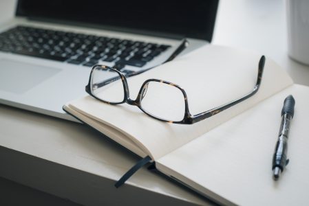 notebook laptop & glasses