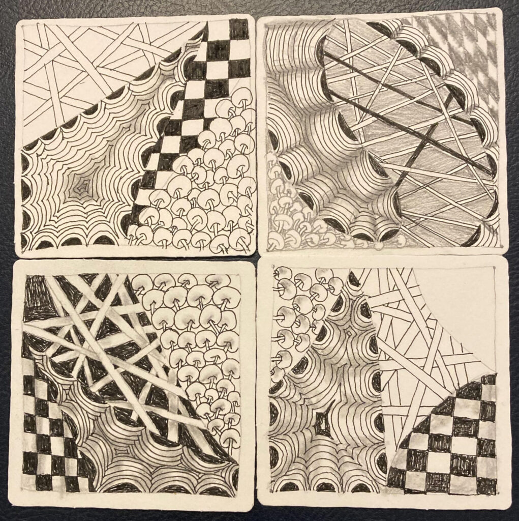 4 examples of Zentangles