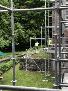 Scaffolding in the side garden.