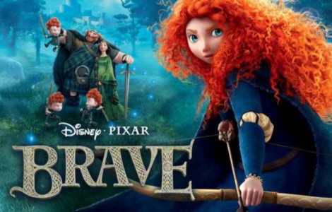 Brave movie image - girl with red hair lifting bow and arrow