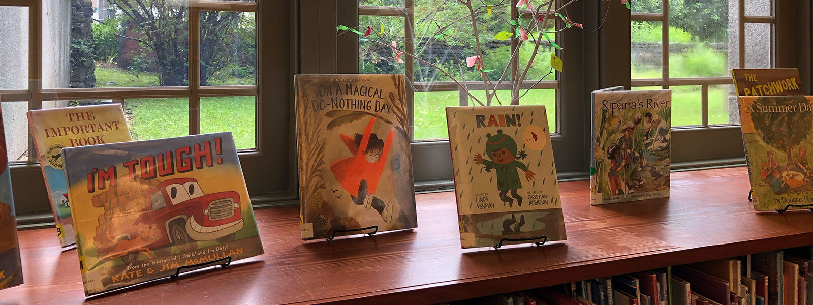 Norman Williams Library Children's Room book display and windows