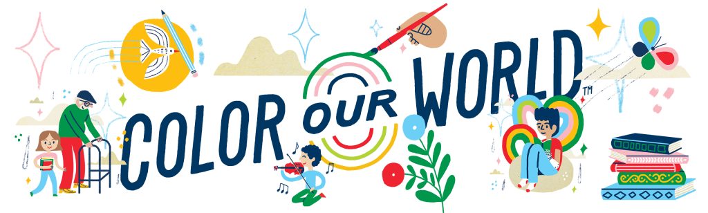 Color Our World logo with art supplies