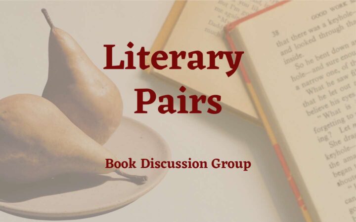 Literary Pairs logo with 2 pears & 2 books