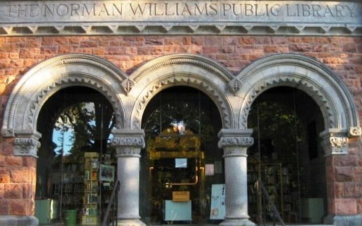 Library entry with 3 arches