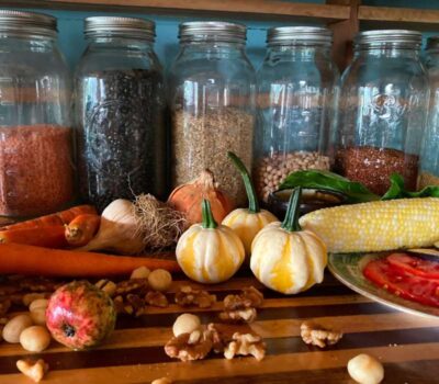 jars of grains & vegetables on table