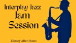 Silhouette of trumpeter on yellow ground: Interplay Jazz Jam Session logo