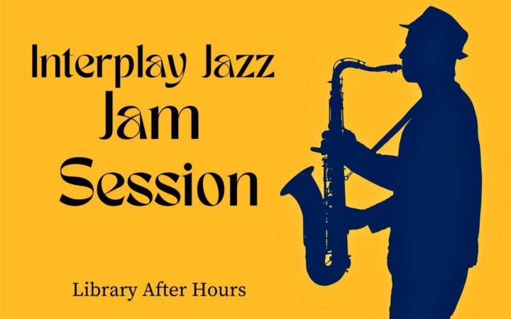 Silhouette of trumpeter on yellow ground: Interplay Jazz Jam Session logo