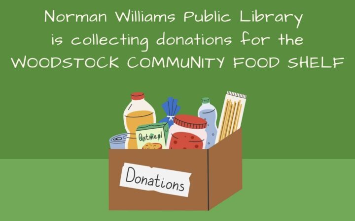 Please drop off non-perishable food in the box in the lobby any time during library hours.