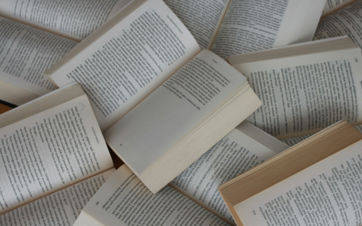 Photo of a pile of open books