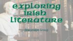 Exploring Irish Literature logo with library shelves in the background