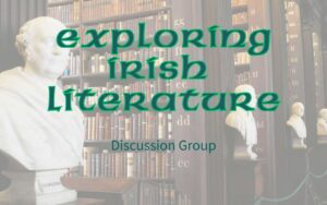 Exploring Irish Literature with bookshelves in background