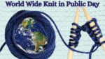 World Wide Knit in Public Day - yarn, globe & knitting needles