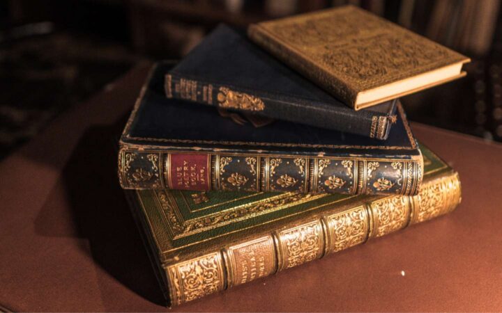 stack of vintage books