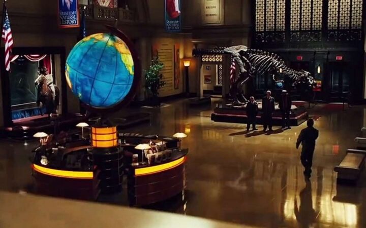 inside a natural history museum at night