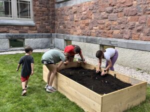 children planting in garden