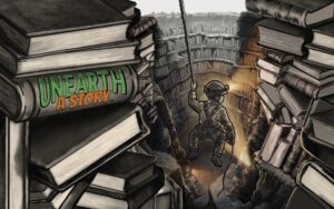 Summer Reading illustration of kids excavating a library