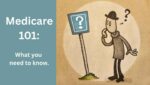 Man in a hat looking at a sign with a question mark. Medicare 101.