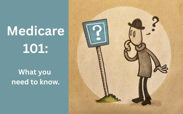 Medicare 101 with cartoon image of man with question mark sign