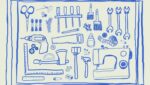 line drawings of tools - screwdrivers, drill, sewingmachine, etc.