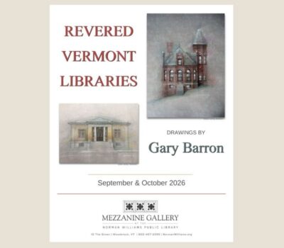Gary Baron poster with 2 drawings of libraries