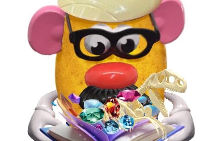 Potato Head reading a book