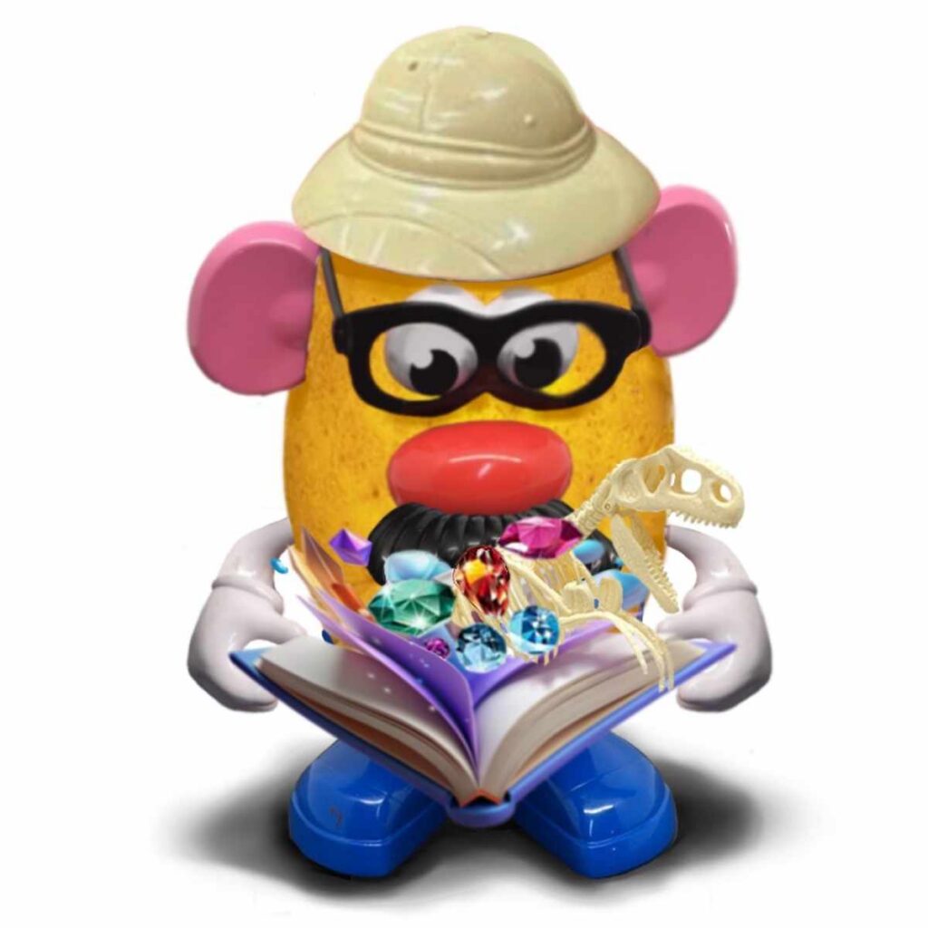 Mr Potato Head reading a book