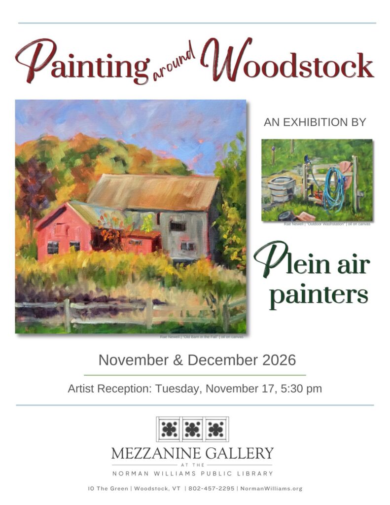 Poster for "Painting Around Woodstock" with a painting of a barn and of a washstation